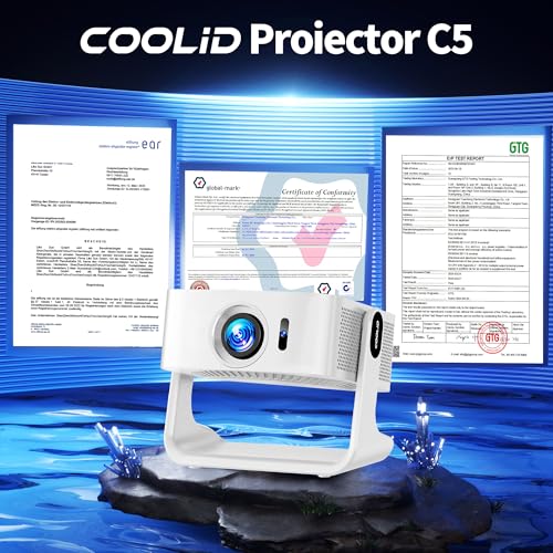 Image of [Compatible with Netflix & Support 4K] 1080P HD Mini Projector Dual Band WiFi6 5G and BT 5.4 Auto Focus & Obstacle Avoidance Portable Outdoor Projector, 270 Adjustable Stand for Home Movie - White