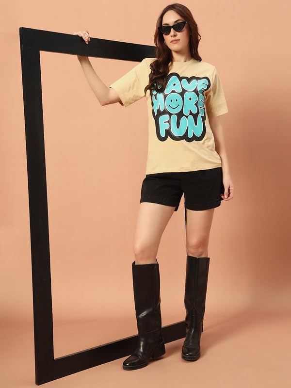 Image of THE DRY STATE Women Loose Fit Half Sleeve T-Shir Graphic At Front - Skin, S (Pack of 1)