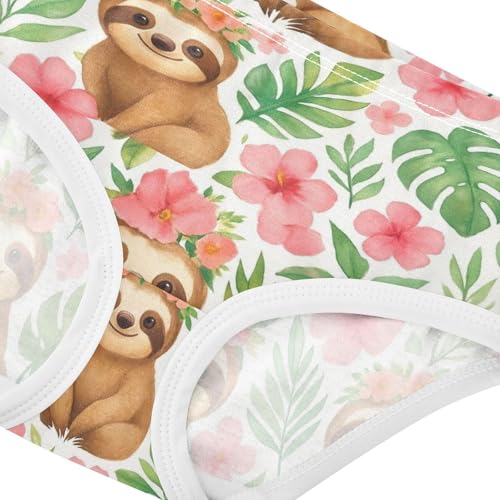 Cute Watercolor Sloths Florals Panties Little Girl Girls Underwear Toddlers Cotton Animal Kids Briefs Undies 2t4