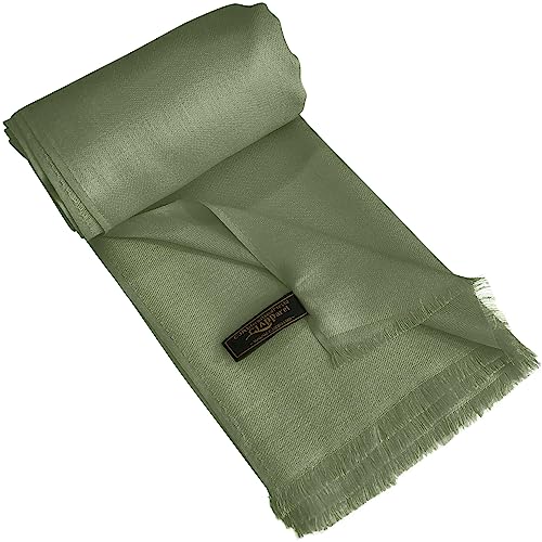 CJ Apparel Laurel Green Sage Green Solid Color Fringe Design Nepalese Shawl Seconds Scarf Wrap Stole Throw Head Wrap Pashmina Hand Made in Nepal New