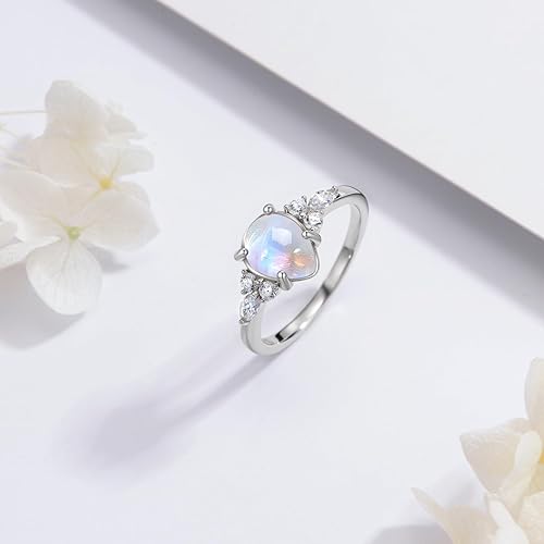Miniatura 4 de LELOUCHY Auténtico anillo de piedra lunar real de plata de ley 925 con piedra lunar arcoíris para mujer, joyería de piedra lunar genuina