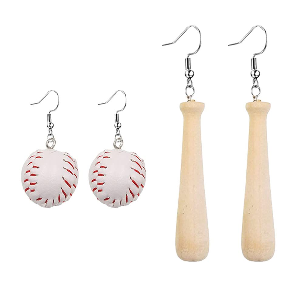 Baseball Earrings for Women Baseball Bat Drop Earrings 3D Big Faux Leather Baseball Dangle Earrings Baseball Player Jewelry Gifts