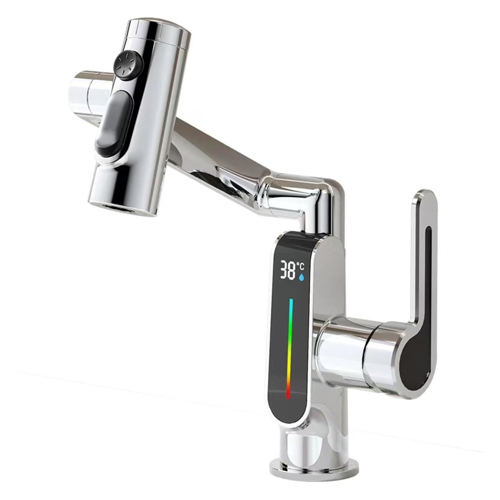 Robotic Arm Bathroom Faucet, Brushed Basin Sink Mixer with LED Display, Undermount Hot Cold Tap,Safe and Reliable(Grijs)