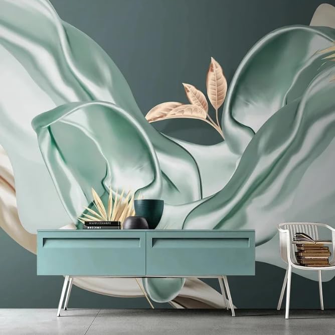 Papier peint soie tropical vert 3D de haute finition pour habillage mural de luxe
