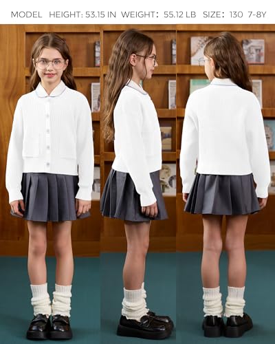 Image of Girls Cardigan Chunky Knit Uniform Sweater with Pockets 5-14Y