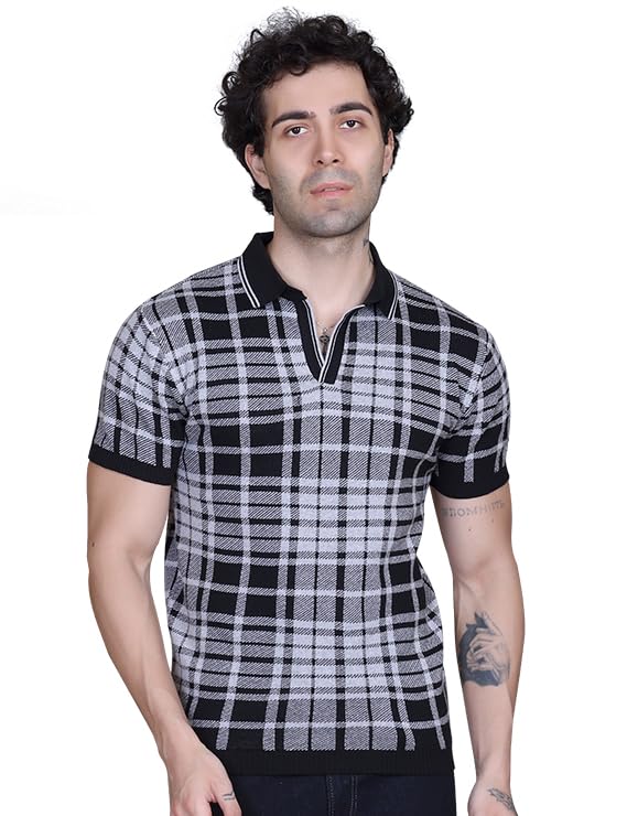 dzant Men's Polo t-Shirts Collar Neck Half Sleeve Summer and semi-Winter Woolen Knitted Cotton Button tee-picture-24