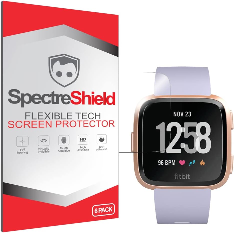 Spectre Shield (6-Pack) Screen Protector for Fitbit Versa Screen Protector (or Versa Lite) Case Friendly Accessories Flexible Full Coverage Clear TPU Film