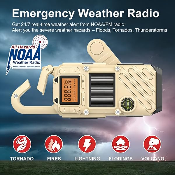 Walkie Talkies for Adults Rechargeable, FM/NOAA Emergency Radios with Weather Alerts, LED Flashlight & SOS Alarm, Solar Powered Hand Crank Long Range 2 Way Radios Walkie Talkie with USB Charged - Image 2