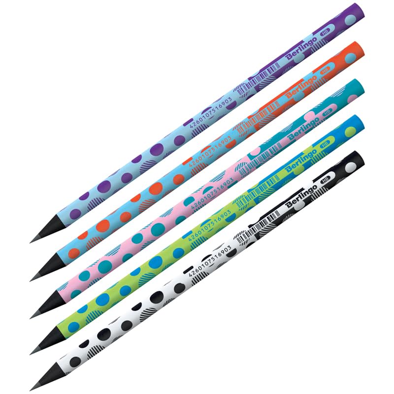 Berlingo 1 x HB Pencil Set, Round Shape, Black Wood, for Office, Home Office or School and College, Dots Series