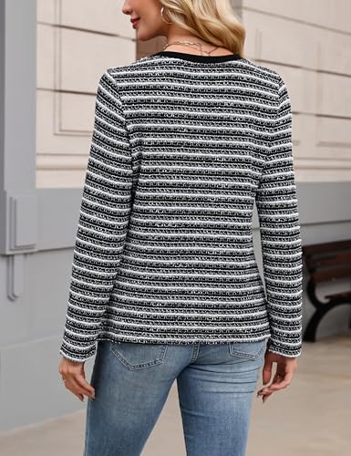 Blooming Jelly Womens Tops Long Sleeve Shirts Striped Tweed T Shirt Dressy Casual Business Crewneck 2025 Fall