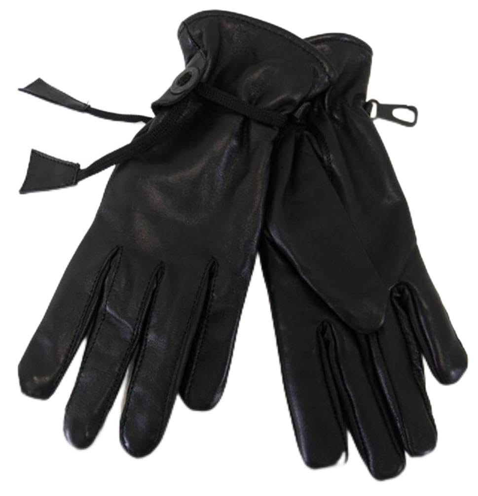 womens Motorcycle Full Finger Driving Gloves Soft Leather with Pull cords Blk(M)