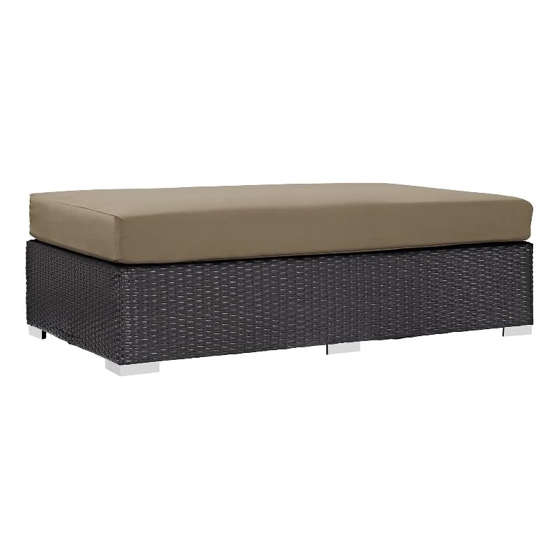 Afuera Living Rectangle Fabric Rattan Patio Ottoman in Espresso/Mocha
