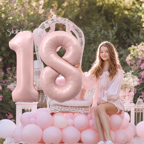Image of 40 Inch Light Pink Number 18 Balloon 0-9 18th Foil Big Giant | Digital for Birthday Anniversary Graduation Decorations