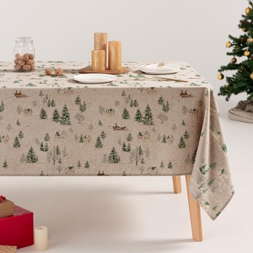 GAMUSI Tischdecke, Weihnachten, Wald, Leinen, bedruckt, rechteckig,...