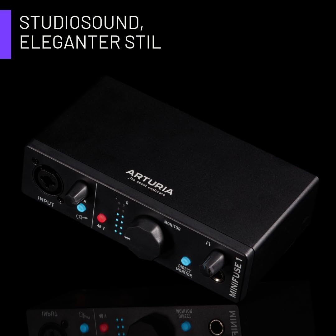 Arturia - MiniFuse 1 - Kompaktes USB-Audio-Interface mit Kreativer Software für Hochwertige Aufnahmen, Produktion, Podcasting, Gitarre - Schwarz