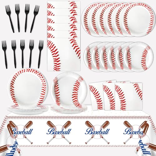 Image of 24 Guests Baseball Birthday Party Supplies Plates Napkins Tablecloths Baseball Party Decorations Sports Theme Paper Disposable Tableware Set Decoration Favors