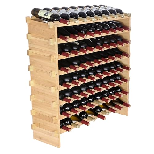 Bamboo Stackable Wine Rack, 8-Tier 72 Bottle Capacity Wine Racks