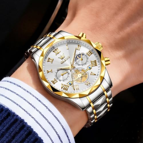 Image of OLEVS Watches for Men Chronograph Business Dress Large Face Mens Wristwatch | Stainless Steel Strap, Luminous, 30M Waterproof, Multifunction,Watch Gift for Men