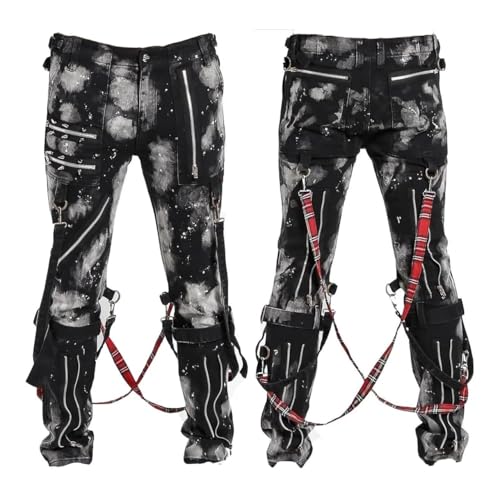Men Gothic Bondage Day Walker Pant Alternative Punk Rock Bleach Emo Pants/USA