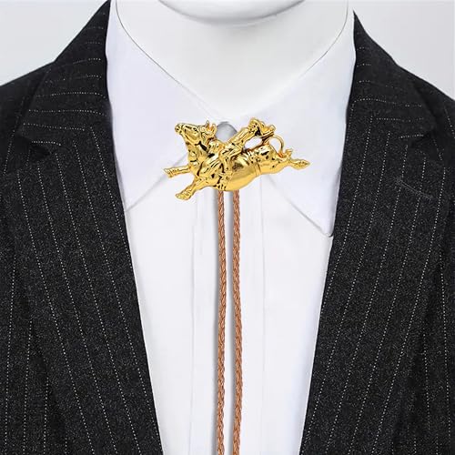 Image of Jeilwiy Bolo Tie for Men Western Cowboy Tie Necklace Gold Bolo Tie Leather Necktie Halloween Tie Accessories for Women