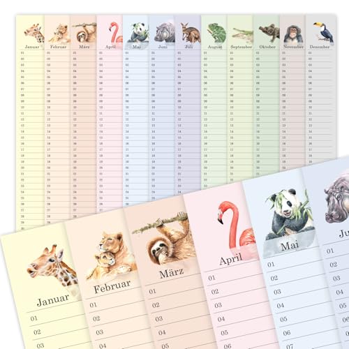 Geburtstagskalender für Kinder I DIN A3 I Wandkalender immerwährend I jahresunabhängig I Motiv bunt mit wilden Tieren Kindergarten Schule - dv1158