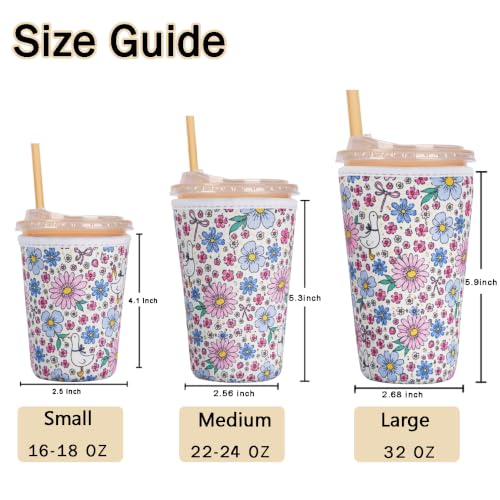 Image of Reusable Insulated Sleeve for Iced Coffee Cup, Coffee Neoprene Sleeve for Cold & Hot Drinks, Beverage Holder for Iced Coffee (Daisy Geese, Small: 16-18oz)