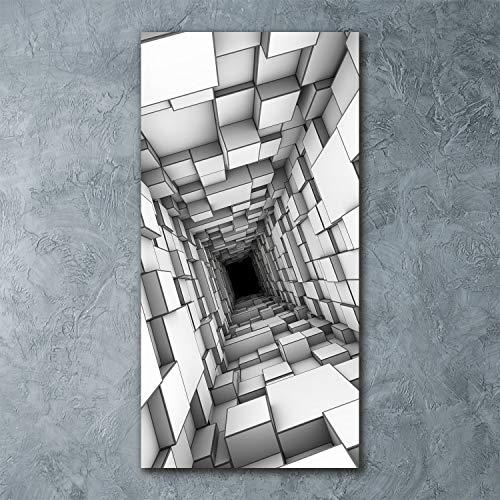 Impression sur verre 60x120 cm gris tableau panoramique tunnel cubes - 3