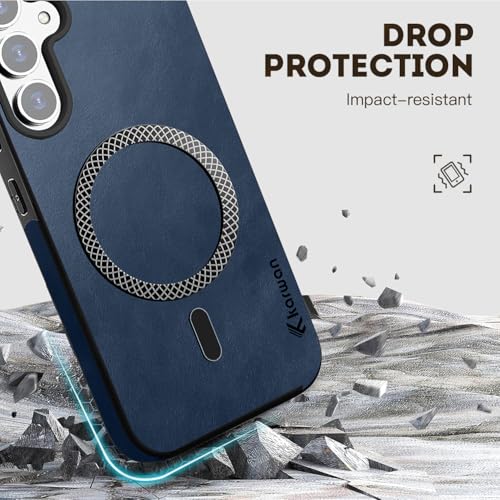 Image of KARWAN Shockproof Hybrid Leather Finish Back Case Cover Compatible with Samsung Galaxy S25 FE with Wireless MagEaze Charging Cover, Anti-Scratch Shield Case with Strong Minimalist Design (Blue)