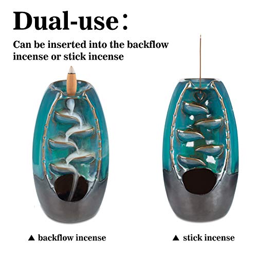 DAILYLIFE Incense Waterfall Burner Backflow Ceramic Incense Holder, Home Decor Aromatherapy Ornament with 35 Upgraded Backflow Incense Cones + 25 Incense Sticks + 1 Cushion + 1 Tweezer