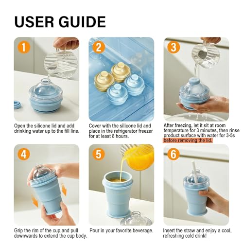 Vaso plegable 2 en 1 con pelota de hielo y pajilla miniatura 5