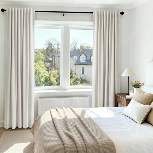 INOVADAY 100% Verdunklungsvorhänge 2 Stück 245 cm Lang,Vorhäng Blickdicht Thermovorhang Kälteschutz Vorhang Hellbeige,Gardinen Schlafzimmer Wohnzimmer,H 245 x B 140 cm