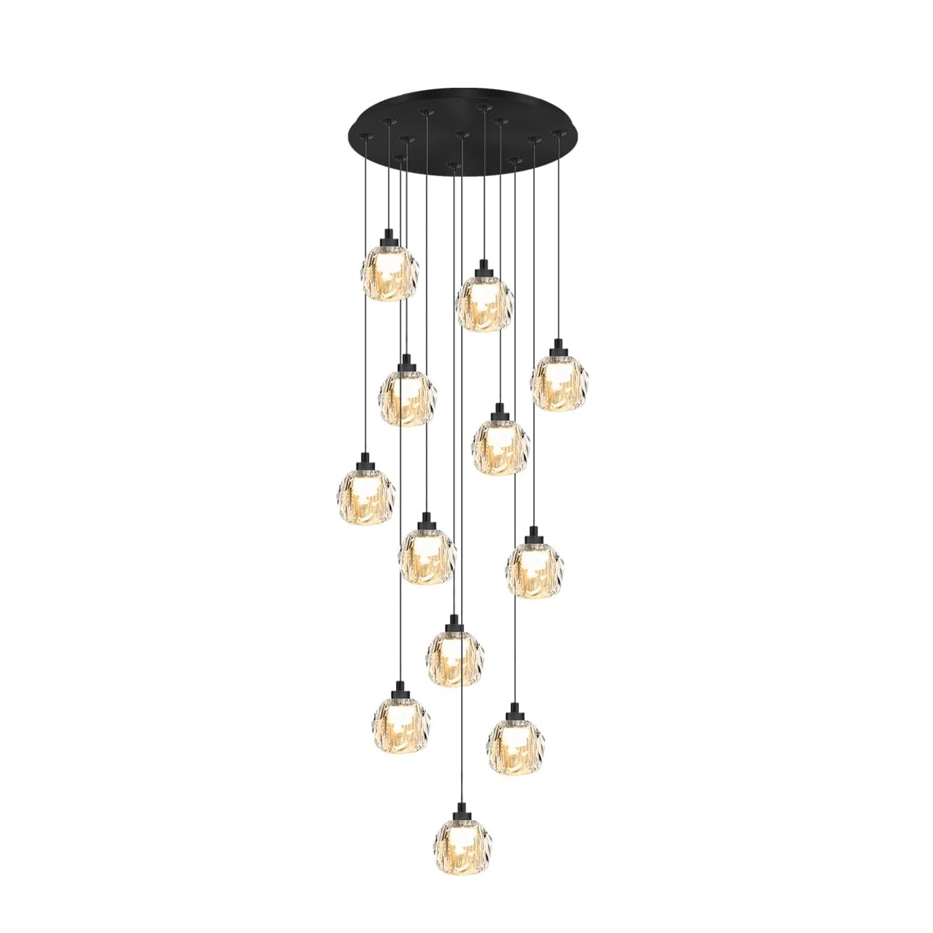 KXEcoLife Black Crystal Chandelier 12-Lights Staircase for Living Room Hight Ceiling Foyer Pendant Lighting Fixture Modern Spiral Stairwell Lighting, Warm Light