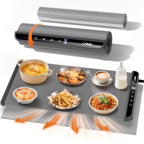 Image of Warming Mat for Food, 26x15 Inch, Dark Grey, Fast Heat, Child Lock