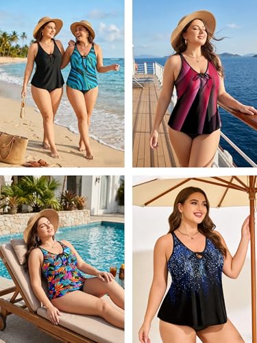 SOTHEA Plus Size Swim Tops Women Cutout Bowtie Tankini Tops Flowy Full Coverage Bathing Suit Top 2026 No Bottom — view 6