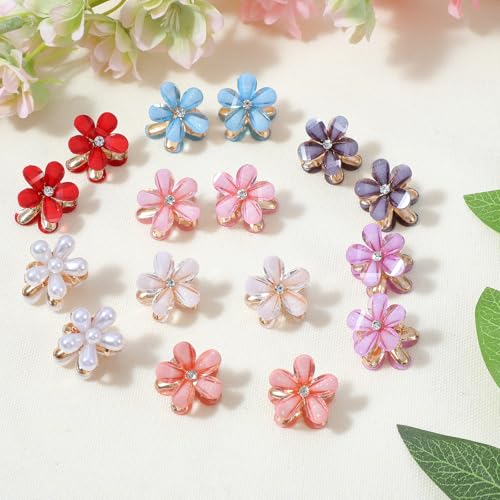 16 piezas pinzas mini flor de cristal, clips para cabello antideslizantes con diseño de garra floral para mujeres y niñas miniatura 4
