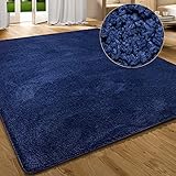 casa pura Alfombra de salón moderna Shaggy – Alfombra de pelo largo antidesgarro, para interior, salón, pasillo, 8 colores, azul marino, 70 x 130 cm