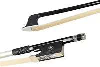 Yinfente 4/4 arco de violino fibra de carbono sapo ébano bom relevo tamanho completo bem equilibrado natural cavalo cabelo peças de violino (4/4) (incrustação de olhos)