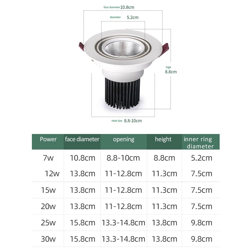 (Paquete de 2 7W-30W LED Gimbal Canless Downlight Kit de iluminación empotrable Ajustable Focos de Globo Ocular Redondos de 3/4/5/6 Pulgadas, 3 Colores seleccionables 3000K | 4000K | 6000K
