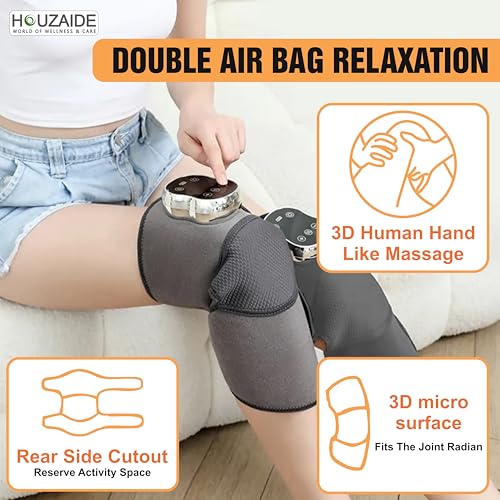 Image of HOUZAIDE Knee Massager for Joint Pain Relief, Advanced 7-Level Heating, 3 Level Air Compression & 3 Modes Vibration, Knee Pain Relief Enhanced Recovery for Knees & Joints with Orthozen Roll-on | Raksha Bandhan Gift Option