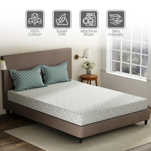 Image of Layers 100% Cotton King Size Bedsheet Set | White & Grey Geometric Print | 120 TC Forever Collection | Soft & Breathable | Washable Bedsheet with 2 Pillow Covers | All Season