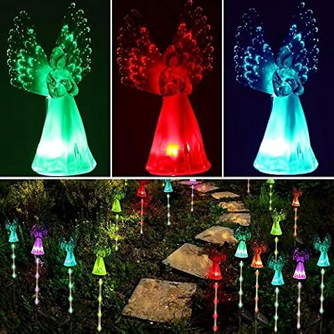 MLfire 1.2V600MAH Solar Powered Angel Stake Lights Solar Garden Stake Lights Outdoor Angel Lamp with Frosted Skirt Garden Stake Landscape Color Change Lights for Yard Patio Garden Pathway(1PC) Cover