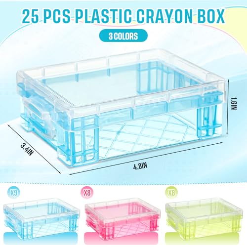 Image of Suzile 25 Pcs Plastic Crayon Boxes Bulk,Red, Blue, Green