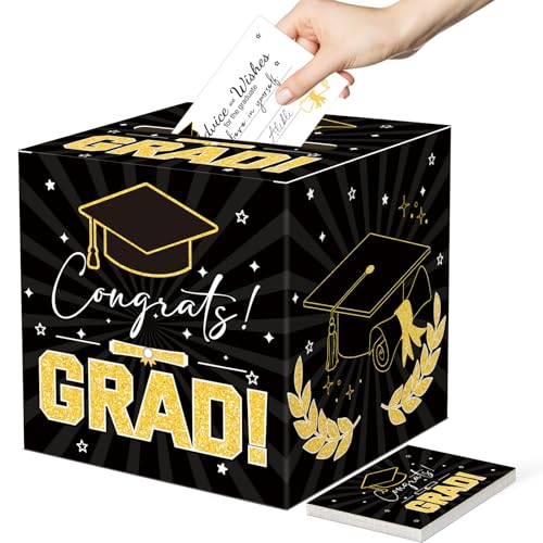 Image of Graduation Card Box Graduation Decorations 2026 Grad Card Box for Gift Graduation Party Favors Decor Party Supplies (Black, 50 Cards)