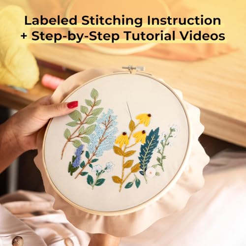 Image of HTVRONT 3 Pack Embroidery Kit for Beginners, Flower Pre-Printed Patterns | Step by Step Video,Includes Multiple Accessories, for Adults, Gift for Women Craft Lovers