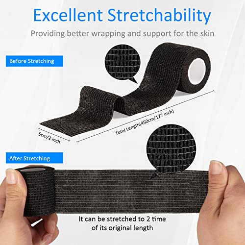 12 Pack Self Adhesive Bandage Wrap 2 Inches X 5 Yards Elastic Bandage Wrap Self Adherent Cohesive Tape Bandages For Wrist Ankle Vet Wrap For Dogs Swelling Sprains Athletic Tape Grip Cover (Black) #TOP1