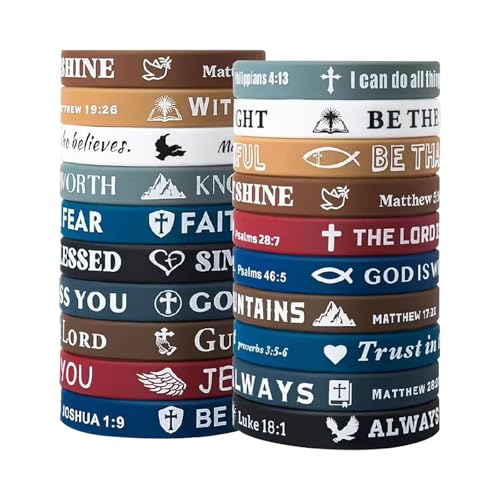 Dreamil 20 piezas de pulsera elástica bíblica de silicona, pulsera de silicona inspiradora. Regalos religiosos para jóvenes de hombres y mujeres para la escuela, iglesia, Pascua, Navidad.