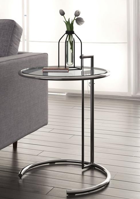 Struttura in acciaio cromato ZStyle Tavolino Tavolo Comodino Eileen Gray Regolabile Altezza Letto Acciaio Cromato Vetro Cristallo