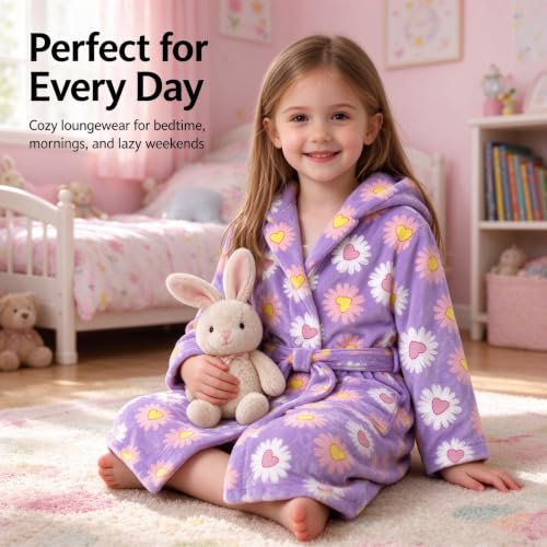 Image of Girls Soft Fleece Robes Plush Hooded Bathrobes Sleepwear for Kids 2-16 Years