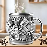 Tazza in Acciaio Inox con Motori V8, Mug, Design Realistico del Motore V6 e V8, Tazza in Acciaio inox, con Motori 3D Personalizzati, Regalo Creativo per Appassionati di Auto e Appassionati di Corse