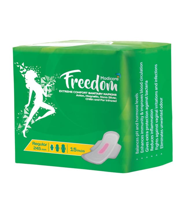 Modicare Freedom Comfort Super Absorbent Feminine Sanitary Napkin Regular 245MM Pack of 15 Pads (Pack 1)
